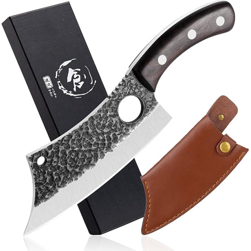 Freelander Chef's Knife, Kitchen Knife, Barbecue Knife Made of High-Carbon Steel, Outdoor Knife, Chopping Knife with Sharp Blade for Home, Trip, Camping
