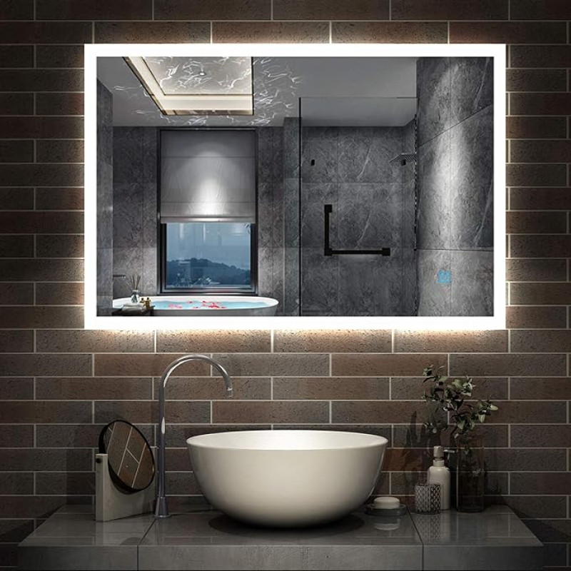 Aica Sanitär LED Bathroom Mirror, 39-160 cm with Lighting Touch, Infrared Sensor, Anti-fog, Mirror Heating, IP44, Wall Mirror