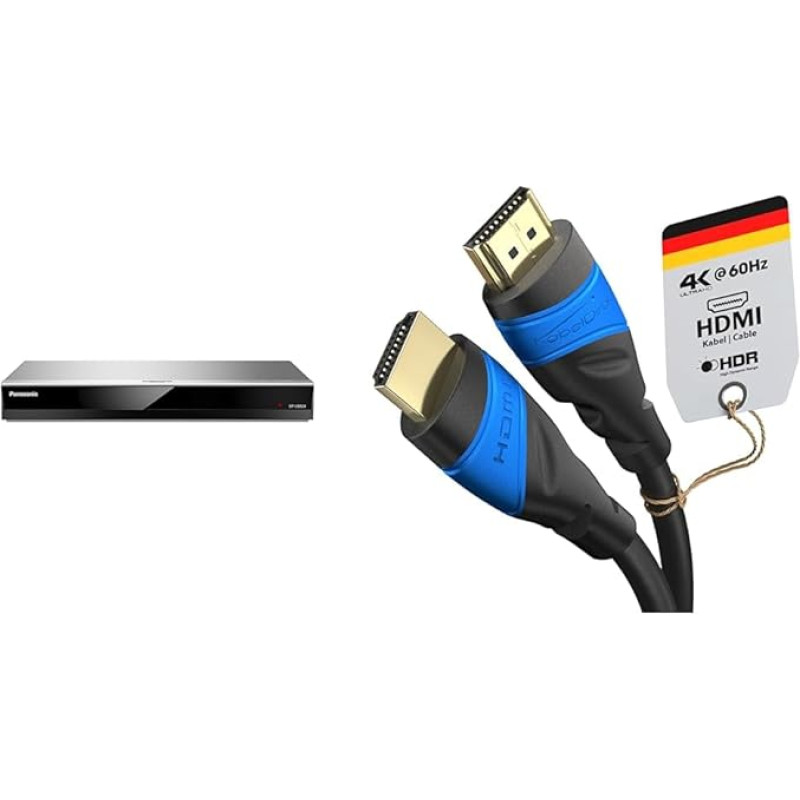 Panasonic DP-UB424EGS Ultra HD Blu-ray mängija (4K Blu-ray Disc, VoD, DLNA, 2X HDMI, USB, hõbedane) & KabelDirekt 4K HDMI kaabel - 5 m (must/sinine)