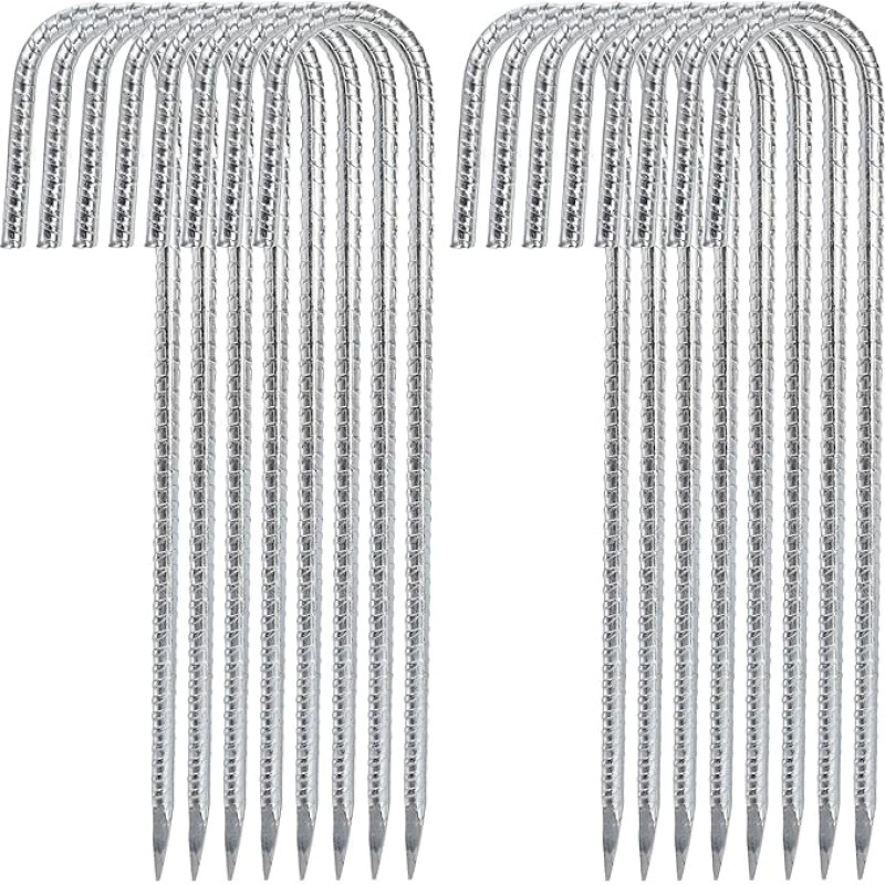 Hacaroa pakett 16 Rebar Tent Stakes Heavy Duty, 30cm Ground Anchor J Hook Garden Stakes, tsingitud metallist aiapuude panused batuut, varikatus, õue, tikker otsa otsa