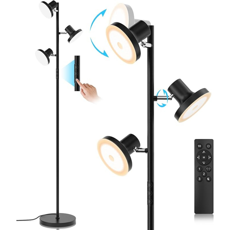 SIBRILLE põrandalamp LED Dimmable, 36 W Uplighter LED Dimmable 2500LM koos kaugjuhtimispuldiga ja Touch 2700 K - 6500 K, 3-valgustusega lugemislamp, kaasaegne põrandalamp põrandalamp elutuppa magamistuppa kontorisse hotellini