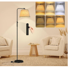 Fortand LED Floor Lamp, Dimmable, Modern Floor Lamp, Living Room, Arc Lamp with 3 Colour Temperatures, 3000 K - 6500 K & Continuous Brightness, 9 W Floor Lamp with Fabric Shade, Reading Lamp, Rotary