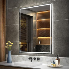 KWW 80 x 100 cm LED Bathroom Vanity Mirror, Anti-Fog Dimmable Lights, Horizontal/Vertical Wall Mounted Makeup Mirror with Smart Touch Button