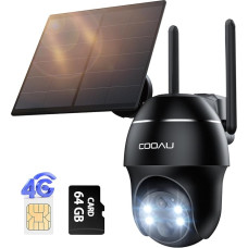 COOAU 4G LTE Surveillance Camera Outdoor Battery with SIM Card + 64GB Card Memory + Solar Panel, Camera Surveillance LTE, 2K Wireless Solar Camera Outdoor with Colour Night Vision, PIR Person