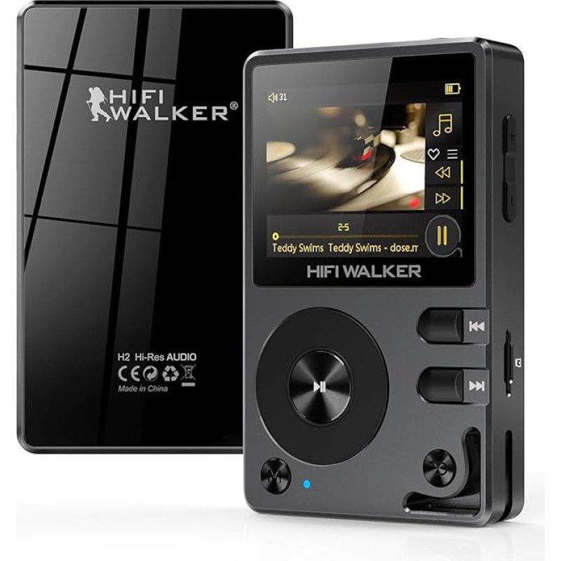 HIFI WALKER H2 Kõrgresolutsiooniga Bluetooth FLAC WAV digitaalne helimängija Portable koos 16GB mälukaardiga ja Hi Res kõrvaklappidega (toetab kuni 256GB)