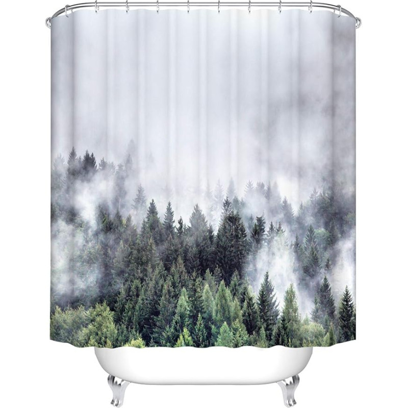 X-Labor Dušikardinad Vetthülgav Anti-mould sisaldab 12 dušikardinarõngast Vannitoa dušikardinad Vannitoa dušikardinad Forest 180 x 180 cm