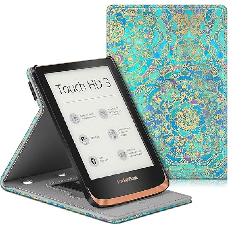 Fintie Case for Pocketbook Touch HD 3, Touch Lux 4/5, Basic Lux 2/3/4 and Pocketbook Color e-Reader, Multi-Viewing Angle Case with Wrist Strap, Auto Sleep/Wake, Jade