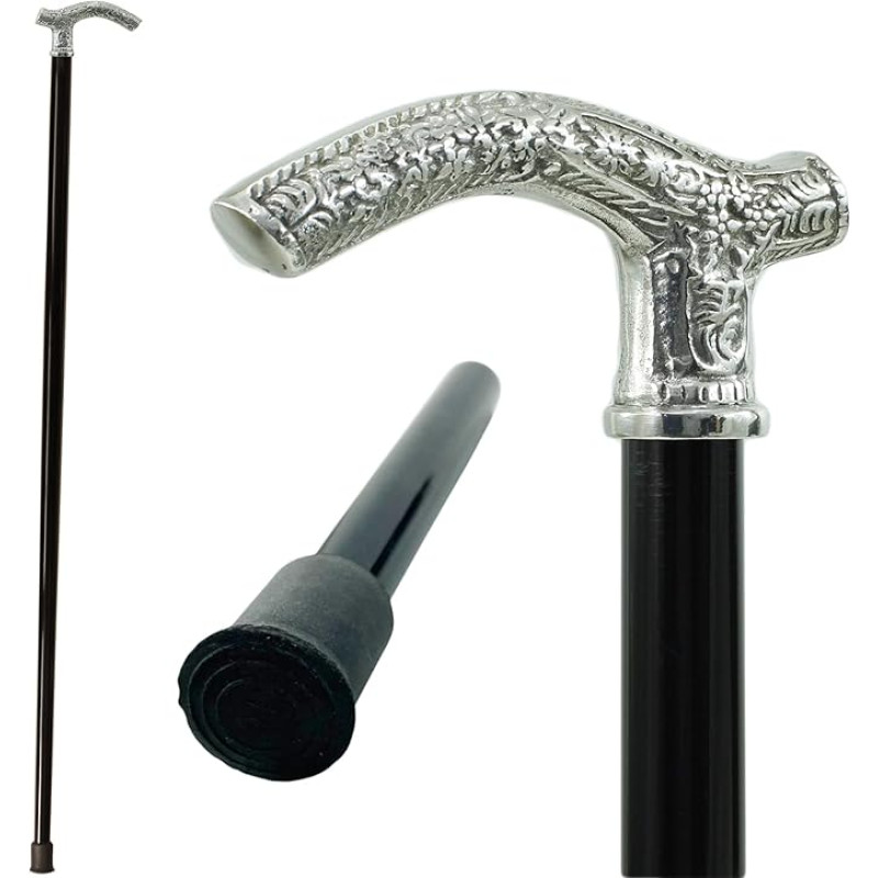 Cavagnini Walking Stick Black - 97 cm - Walking Stick for Elegant Men and Women - Handmade Italy - Solid Metal Handle - Non-Slip - Up to 130 kg