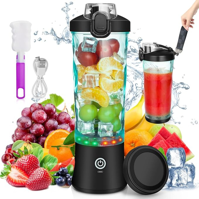 Rainpal Portable Mixer/Mini Stand Mixer, 600 ml USB Rechargeable Blender with Cup Lid, 6 Blades, Wireless Personal Mixer, BPA-Free Smoothie Maker for Outdoor Sports