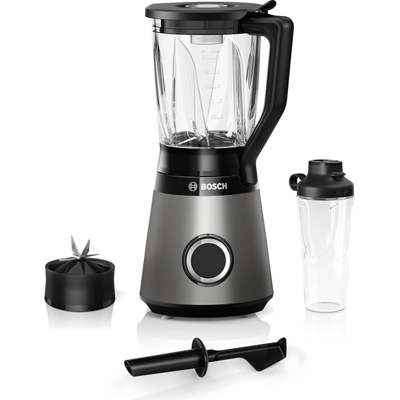Bosch Stand Mixer, Smoothie Maker, 30,000 rpm, 1200 W, Improved Version, Stainless Steel Knife, 1.5 L Glass Container, ToGo Bottle, Dishwasher Safe Parts, Made in Europe, VitaPower Series 4 MMB6174SN