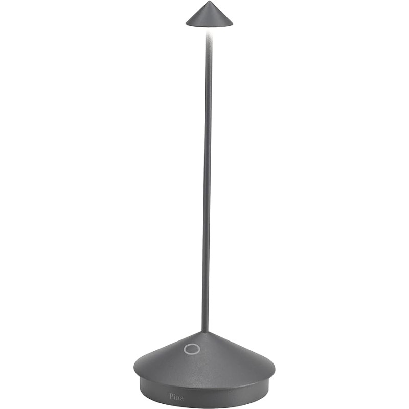 Zafferano Pina Pro Dimmable LED Table Lamp, Aluminium, IP54 Rated, Indoor / Outdoor Use, Contact Charging Station, Height 29 cm, EU Plug, Dark Grey