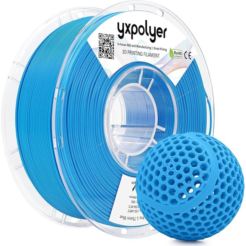 YXPOLYER Flexible PLA Pro 3D Printer Filament for Airless Basketball Airless Basketballs, Lightweight and Highly Elastic Soft PLA, Blue 1.75mm Filament for 3D Printing