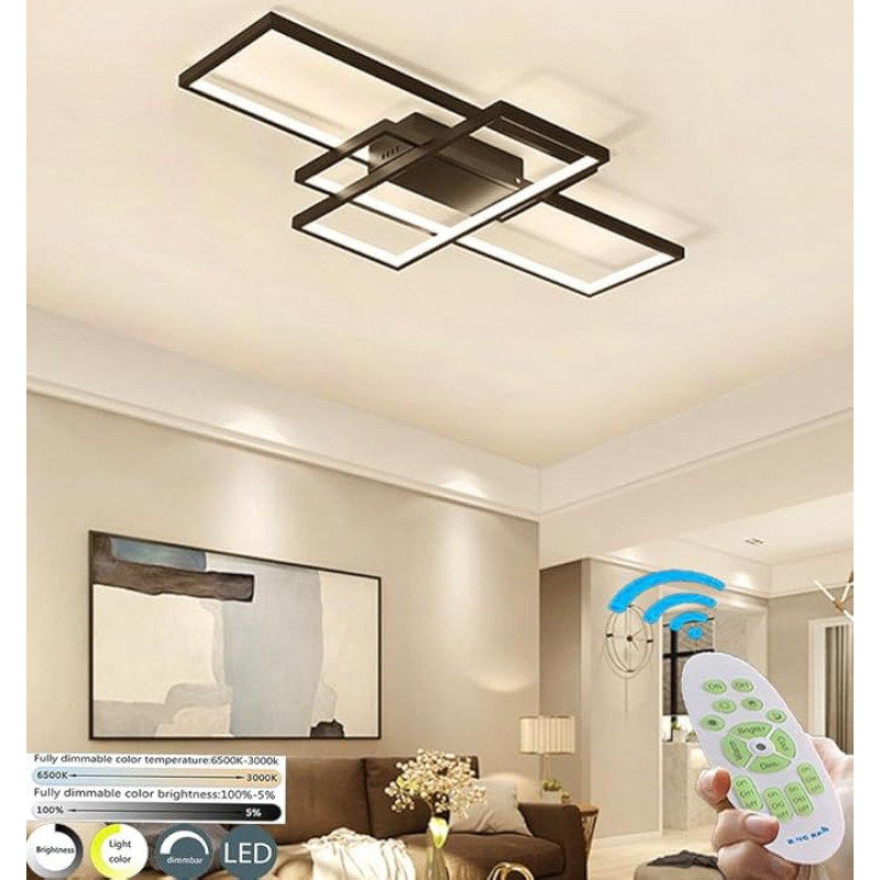 LED Ceiling Light 65 W LED Ceiling Light Living Room Dimmable 3000 K - 6500 K with Remote Control Bedroom Lamp Square Dining Room Lamp LED Hallway Kitchen Lamp Space Aluminium Decorative Chandelier