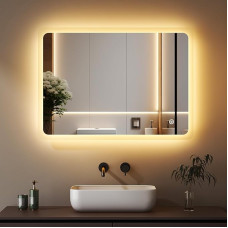 Boromal LED vannitoa peegel koos valgustusega, 40 x 60 cm, vannitoa peegel, 3 valgusvärvi, dimmerdatav, 3000-6500 K Cool White Neutral, Warm White, LED seinapeegli valgus, peegel, LED peegel koos puutetundliku lülitiga + udususevastane kaitse