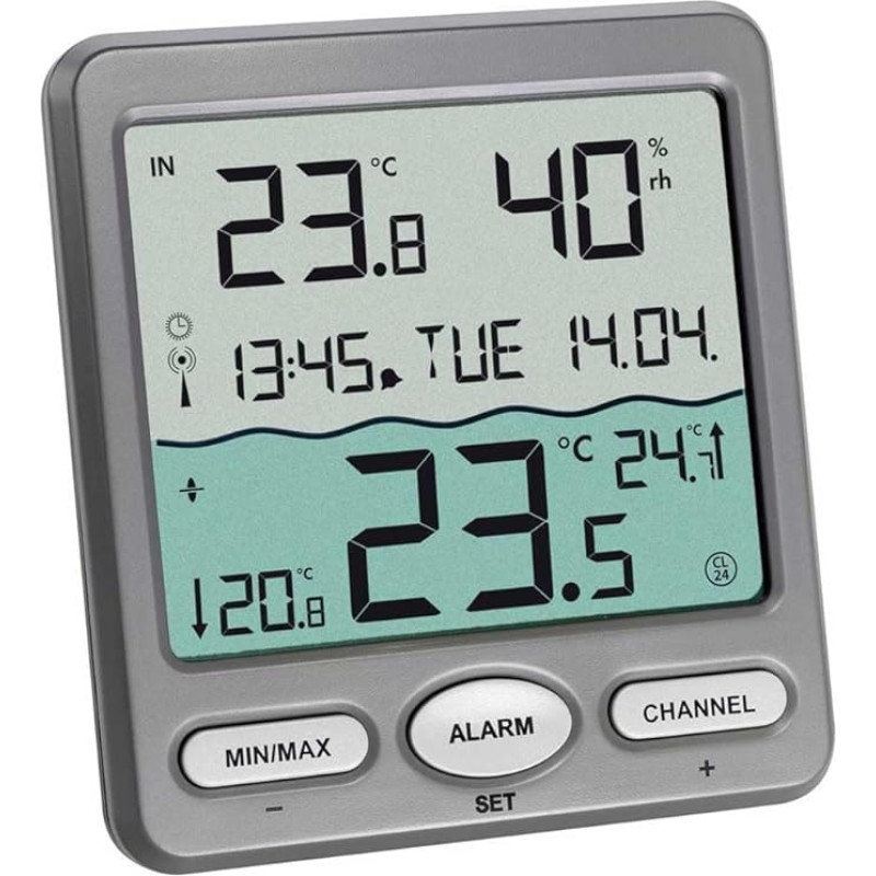 TFA Dostmann TFA Venice 30.3056.10 Digital Wireless Pool Thermometer for Monitoring the Water Temperature in the Pool or Jacuzzi, Plastic, Grey