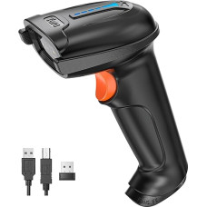 Tera Barcode Scanner 1D 2D QR Wireless 2.4 GHz + Wired USB 2.0 Wired Handheld scanner Bar code reader 5 Mil Resolution 100m Range, Screen scanning Supported, D5100