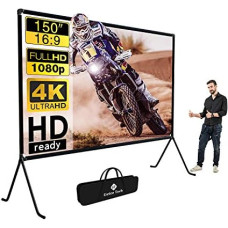 Projector Screen (150 inches), Projection Screen with Stand 16: 9 HD Foldable Indoor/Outdoor Projection, Video Projection Screen for Home, Party, Office, Classroom