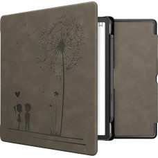 kwmobile Protective Case Compatible with Amazon Kindle Scribe - Faux Leather eReader - Dandelion Love Grey