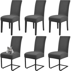Pesonlook Chair Covers, Set of 6, Grey, Elastic Dining Room Chair Covers, Spandex Seat Covers for Dining Room, Removable, Washable Protective Covers for Hotel Restaurants (Grey)