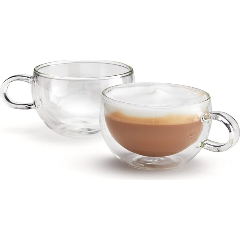 JUDGE Cappuccino Glass Cups, 2 Double-Walled Coffee Glasses with Handle, Vacuum Insulated Double-Walled Glasses, Heat Resistant, 250 ml Coffee Glasses Set