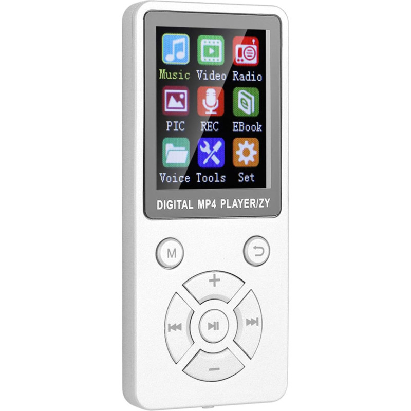 MP4 MP3 Player, Portable 1.8 Inch Bluetooth Digital Music Player, Stereo Speaker with Video HiFi Sound, Expandable 32GB TF Card (White)