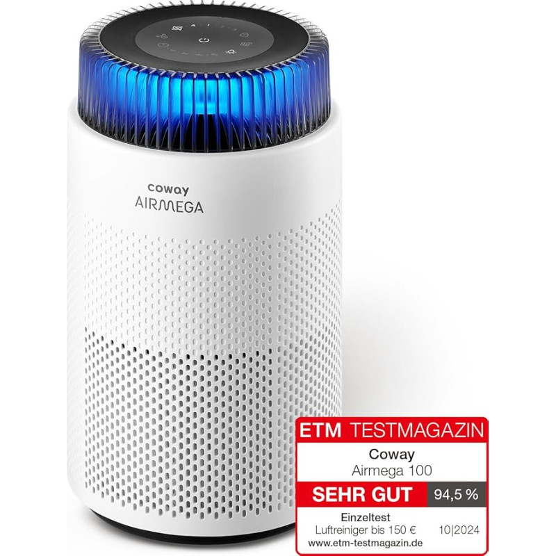 COWAY õhupuhastaja allergikutele, Super vaikses unerežiimis, meeleoluvalgus, eemaldab 99,999% kahjulikest osakestest kuni 0,01 µm, allergikutele (ECARF pitsat), tolmupollile, CADR 244 m³/h - Airmega 100