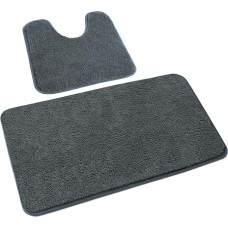 Rururug Bathroom Rug Set, 2 Pieces, Soft Microfibre Bathroom Mat and Toilet Rug with Cut-Out, Non-Slip Bath Mat, Washable Bath Mat Set, Grey, 50 x 80 + 50 x 40 cm