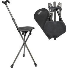 KMINA Pro Carbon Fibre Walking Stick with Seat, Height-Adjustable Handle, Foldable Walking Stick Lightweight with 3 Feet
