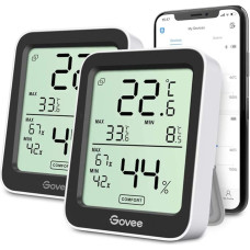 Govee Thermometer Hygrometer, Mini LCD Digital Indoor with Notification Alarm, Precise Temperature with App, Data Storage for Greenhouse Wine Cellar, Pack of 2