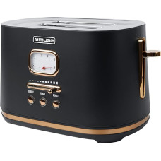 Muse Stainless Steel Toaster in Black Retro Design, Analogue Display, Illuminated Buttons, 6 Browning Levels, 2 Slices, MS-130 BC, Vintage Look, with Crumb Drawer