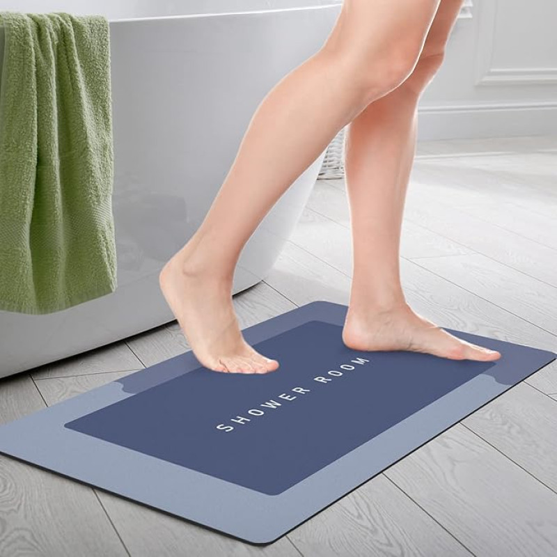 DecroXmas Diatom Mud Floor Mat Absorbent Diatomite Bath Mat Blue Non-Slip Bathroom Floor Mats for Home Kitchen Bedroom Bathroom 50 x 80 cm