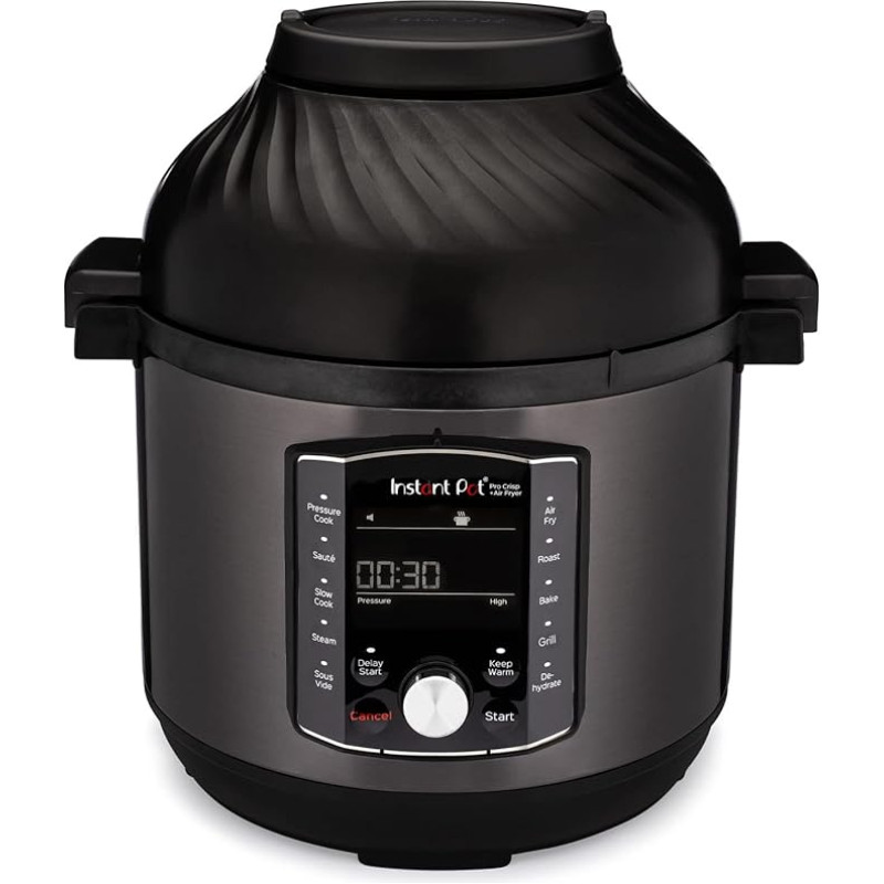 Instant Pot Pro Crisp 11-in-1 Electric Multi Cooker - Pressure Cooker, Hot Air Fryer, Slow Cooker, Steamer, Grill, Dehydrator and Sous Vide Machine - Black Stainless Steel, 1500 W, 7.6 L