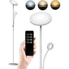 Anten København Floor Lamp LED Dimmable 30 W Uplighter with 5 W Reading Lamp 3000-6000 K Floor Lamp for Living Room with Remote Control and Touch Control, LED Floor Lamp for Bedroom and Office, Silver