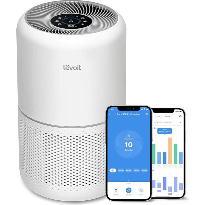 LEVOIT Air Purifier Allergy Sufferers with H13 HEPA Air Filter Against 99.97% of Mould Dust Pollen, Air Quality Feedback and Auto Mode, CADR 195m³/h for Smoking Room, Air Purifier 22dB Sleep Mode Timer