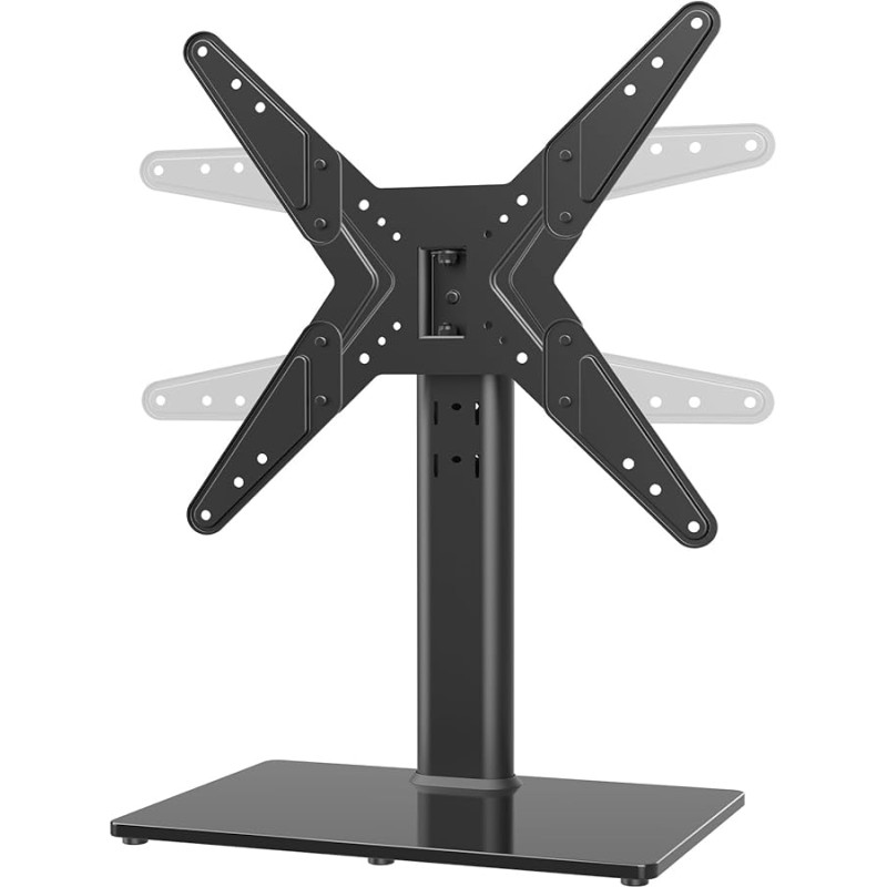 Hemuduplus Universal Swivel TV Stand/Base Table Top TV Stand for 21 to 47 inch TVs with 90 Degree Swivel, 4 Level Height Adjustable, Heavy Duty Tempered Glass Base, Holds up to 45kgs, HT02B-002P