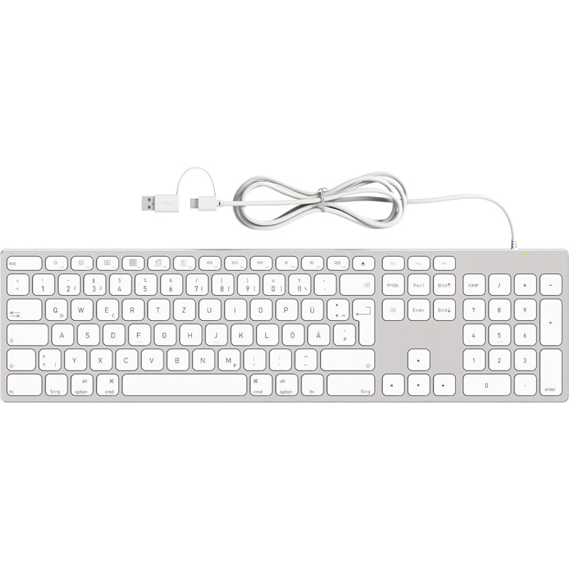 Juhtmega klaviatuur numbrilise klaviatuuriga Apple Mac OS jaoks, Elegantne täisalumiiniumist raam, Saksa QWERTZ paigutus, Plug-it-Play USB klaviatuur iMac/Mac Mini/MacBookile