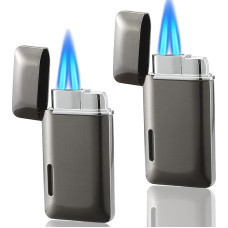 Futlidys Pack of 2 väikest tuulekindlat tulemasinat, Double Jet Flame gaasitulestik nähtava aknaga, korduvtäidetav ja reguleeritav butaanist tulemasin, kingitused meestele ja naistele, ei ole gaasi. (Hall)