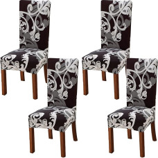 Xundefeng Chair Covers Set of 4 Dark Brown Flower High Back Swing Chair Dining Room Chair Cantilever Dining Room Chair Covers Stretch Elastane Protective Covers Elastic Protective Cover
