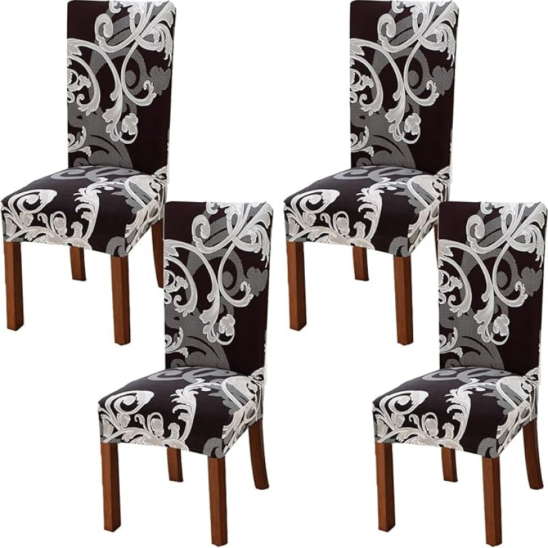 Xundefeng Chair Covers Set of 4 Dark Brown Flower High Back Swing Chair Dining Room Chair Cantilever Dining Room Chair Covers Stretch Elastane Protective Covers Elastic Protective Cover