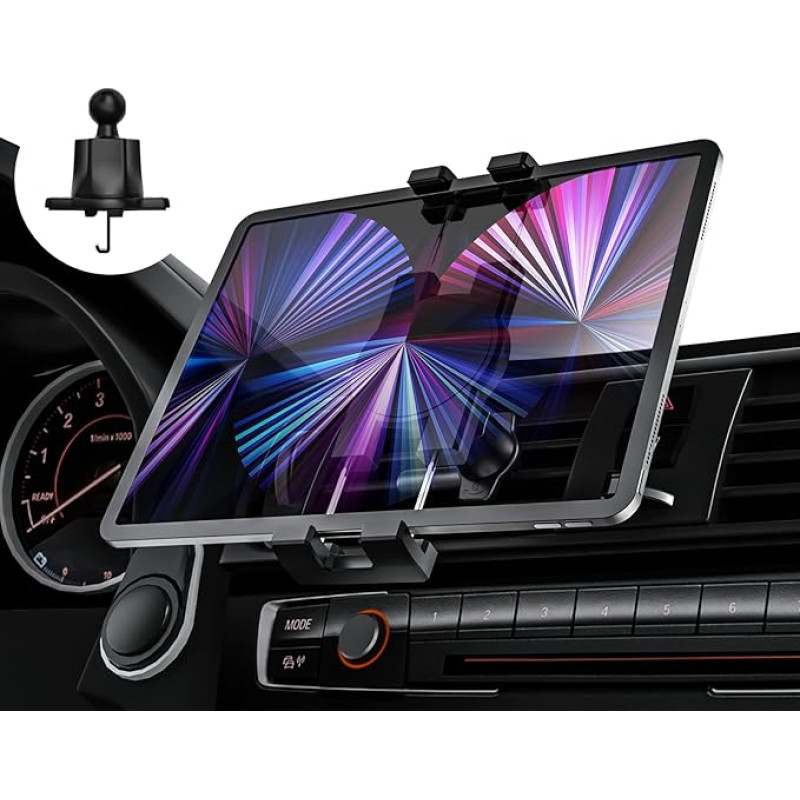 Oilcan Ventilation Tablet Holder Car Front, Car iPad & Mobile Phone Ventilation Grille Car Mount with Upgraded Metal Hook Clip for iPad Mini Air Pro, Galaxy Tab, Lenovo, Fire, Huawei, iPhone 4-12.9