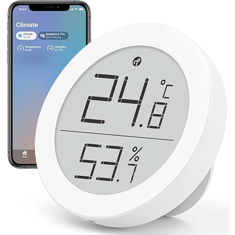 Qingping Thermometer Hygrometer Sensor Works with HomeKit (Works with iOS Only) via Thread or Bluetooth, Wireless Indoor Temperature and Humidity Monitor with E-Ink Display