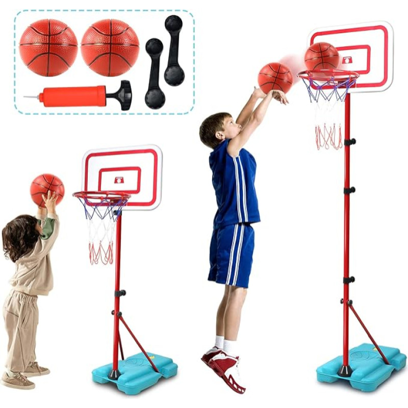 Basketball Hoop Outdoor Indoor Children's Toy from 3 4 5 6 Years Boys Girls Children's Basketball Hoop Indoor with Pump & 2 Balls, Height Adjustable Stand 88-190 cm, Basketball Hoop Set for Children's