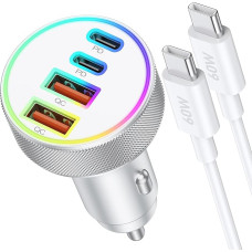 90W 4-Port Cigarette Lighter USB C, Dual 45W USB-C and USB-A 12V USB Adapter PD/QC Car Quick Charger Car Charger with USBC Cable for iPhone 16 15 Pro Max/Plus/16e, Samsung Galaxy S25/S24/S23