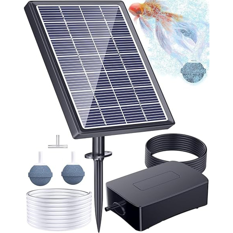 Biling Solar Pond Aerator koos akuga, 2,5 W päikesepump tiigi õhutaja jaoks, päikese akvaariumi hapnikupump, 3 režiimi õhupump, tiigi hapnikupump Solar vee ringluseks aias