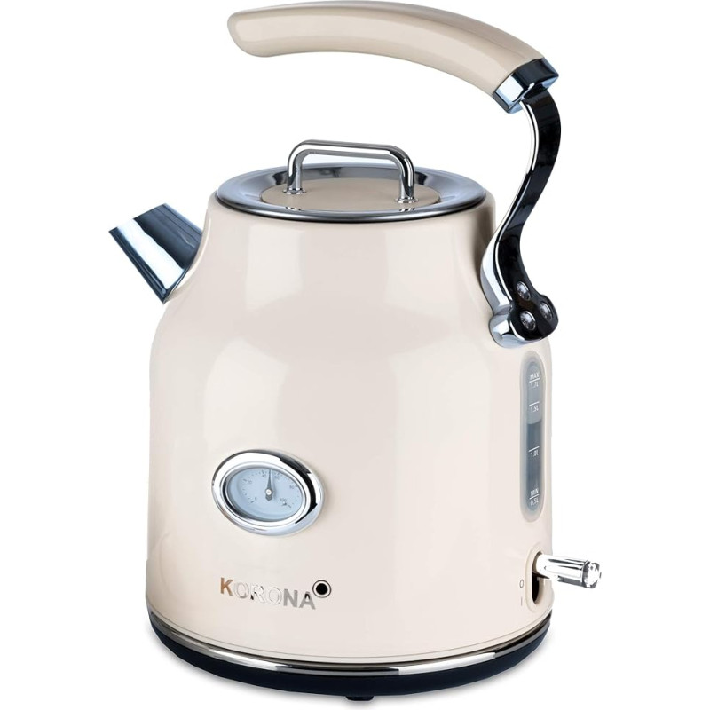 Korona Electric Kettle, Cream, 1.7 Litres, 2200 Watt, Limescale Filter, Steam Stop, Dry Protection, Hot Water, Tea and Coffee, 20666