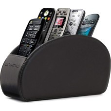 Londo Remote Control Holder with 5 Pockets - Space for DVD, Blu-Ray, TV, Roku or Apple TV Remotes - PU Leather with Suede Lining - Slim & Compact for Storage (Black)