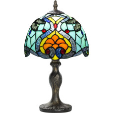 7CDXD Stained Glass Lamp, Small Retro Lamps with Handcraft Stained Glass Lampshade and Metal Base for Decorating Bedroom, Living Room, Study, Office, Bar [Energy Class F]