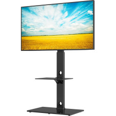 Bontec TV Stand, Height Adjustable for 30-70 Inch TVs up to 40 kg, TV Stand Rotatable with 2 Tempered Glass Shelves, Max. VESA 600 x 400 mm, Ideal for Living Room and Office