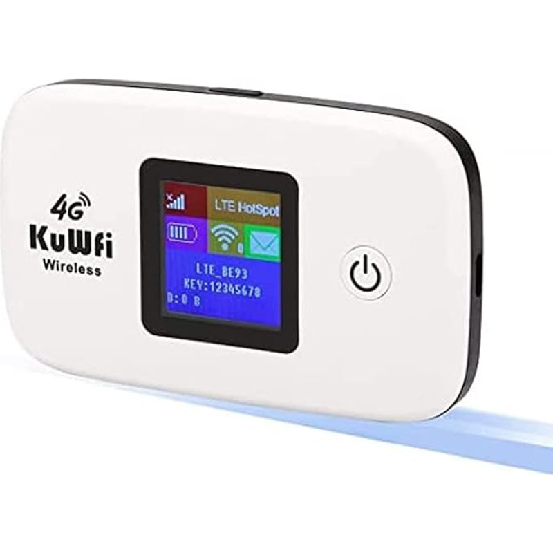 KuWFi Mobile WLAN Router, 4G LTE Router for SIM Cards (4G/LTE up to 150 Mbit/s Download/50 Mbit/s Upload, Hotspot, 2400 mAh Battery, 10 Simultaneous Device Connection) for Business Trips and Holidays