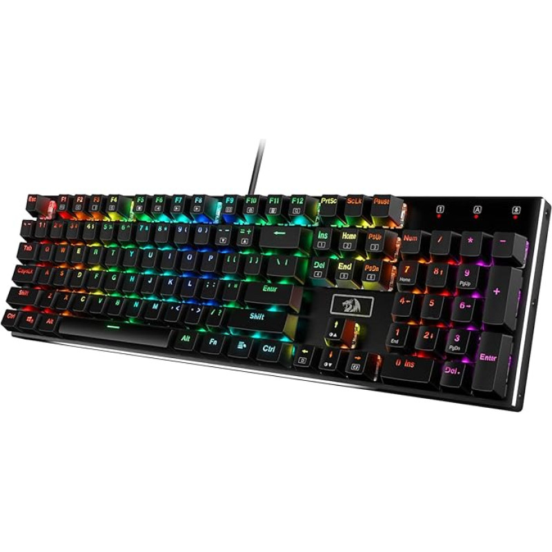Redragon K556 Mechanical Gaming Keyboard, US Layout, 18 Mode RGB Lighting, Fully Programmable, All-Metal Panel, Ergonomic Keyboard, Black (Red Switch)